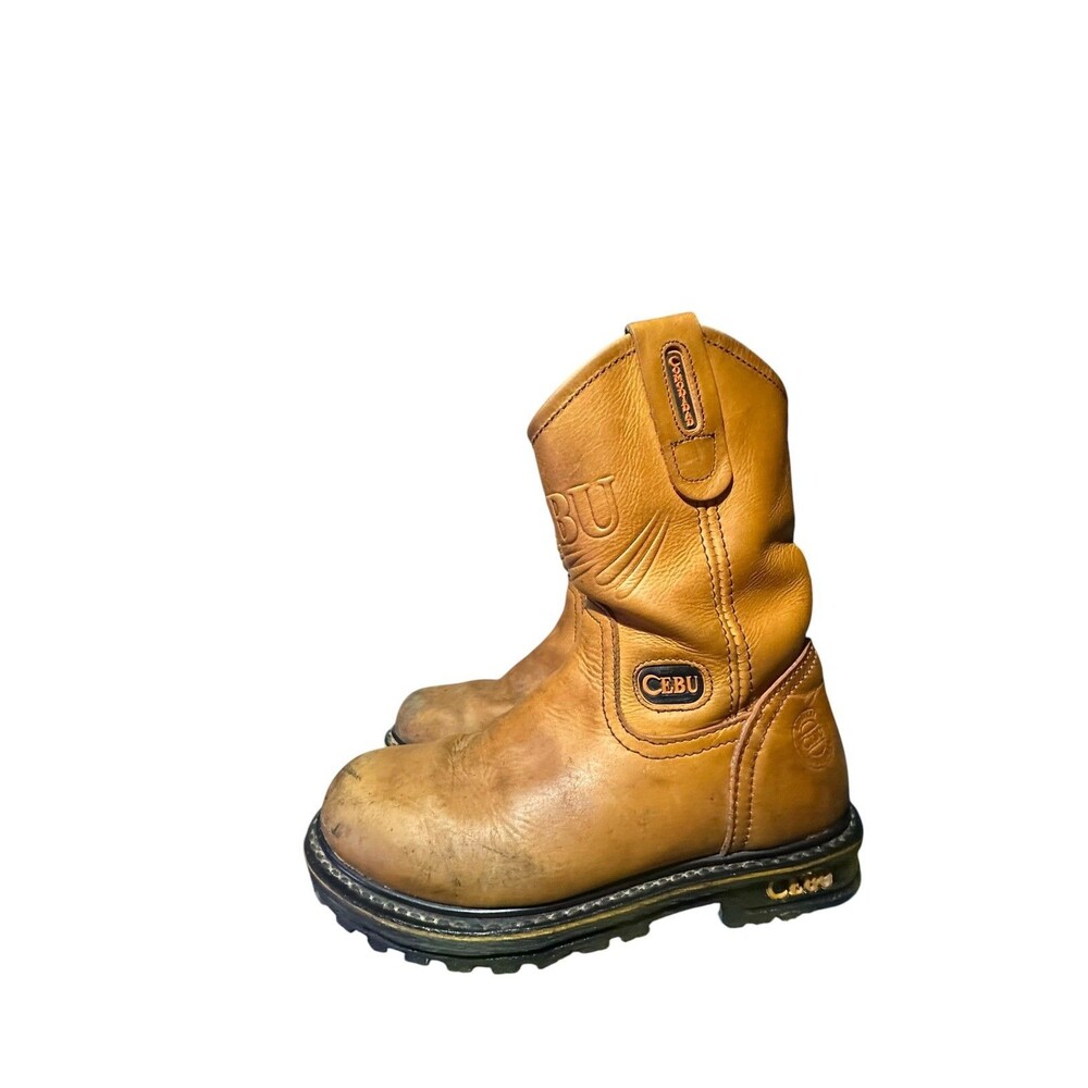 Cebu Brown Leather Cowboy Boots Soft Toe Work Pull On Western Mens Sz 8 Outdoor